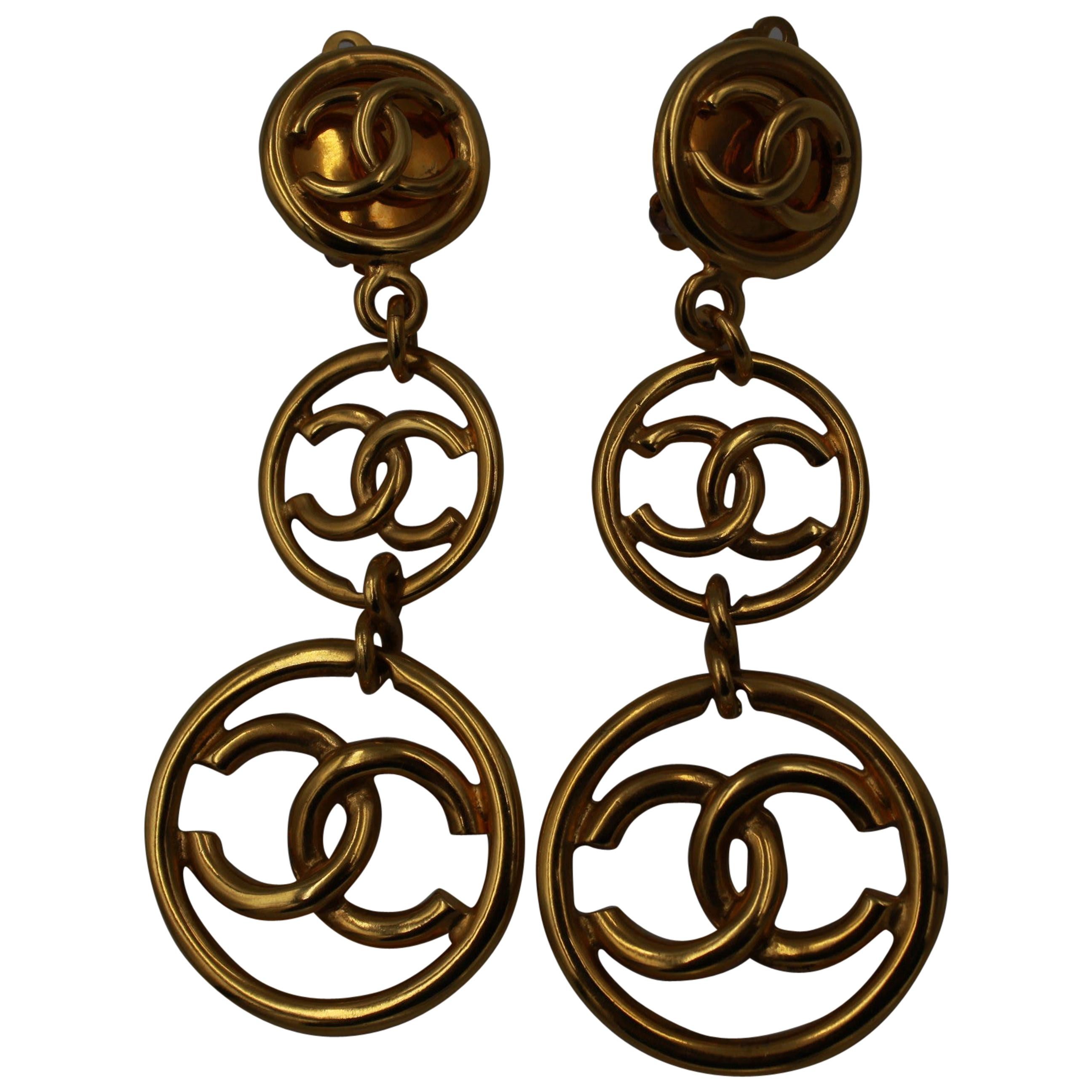 90's Chanel Vintage Haute Couture Collection Long Logo Earrings