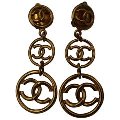 90's Chanel Vintage Haute Couture Collection Long Logo Earrings