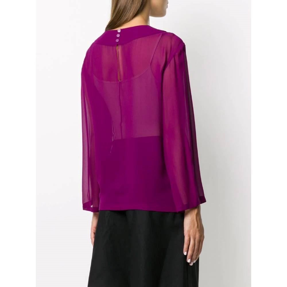 Purple 90s Chanel Vintage semitransparent reddish-purple silk blouse For Sale