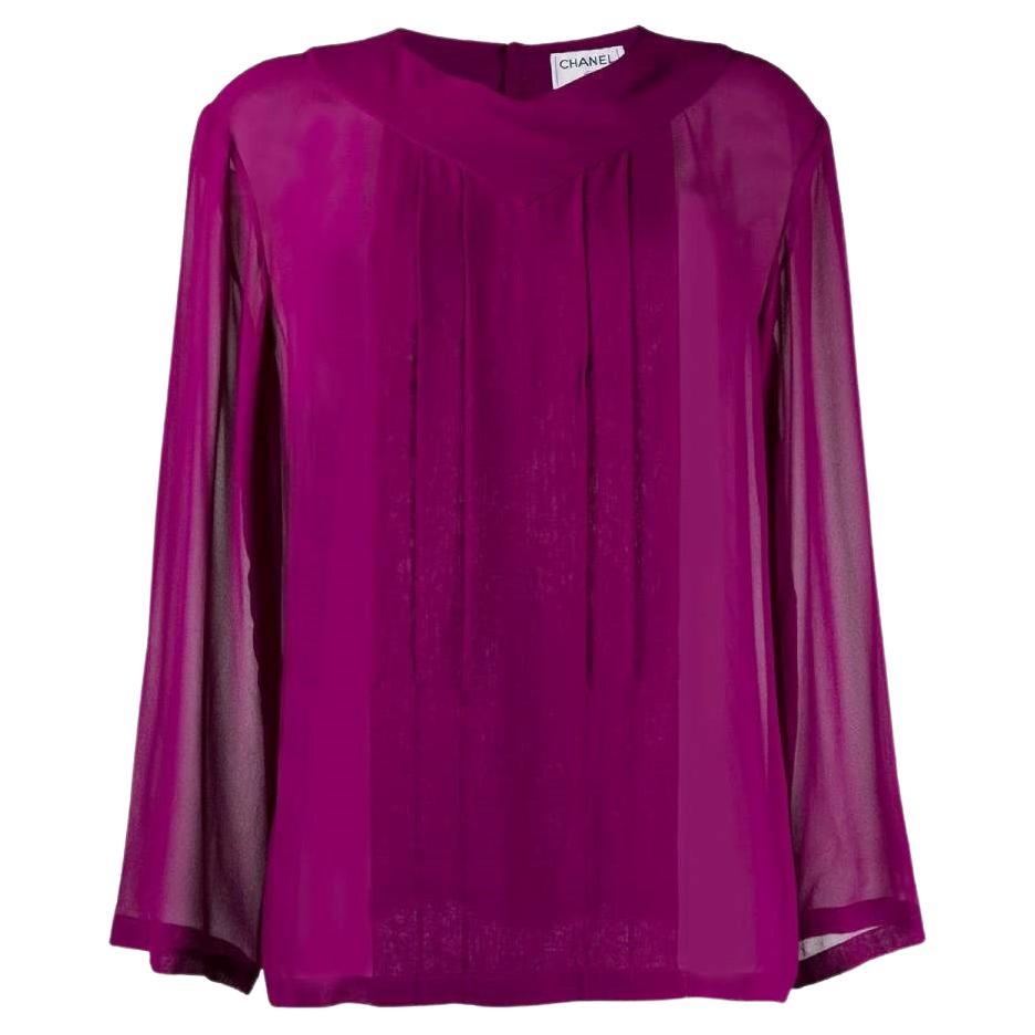 90s Chanel Vintage semitransparent reddish-purple silk blouse For Sale