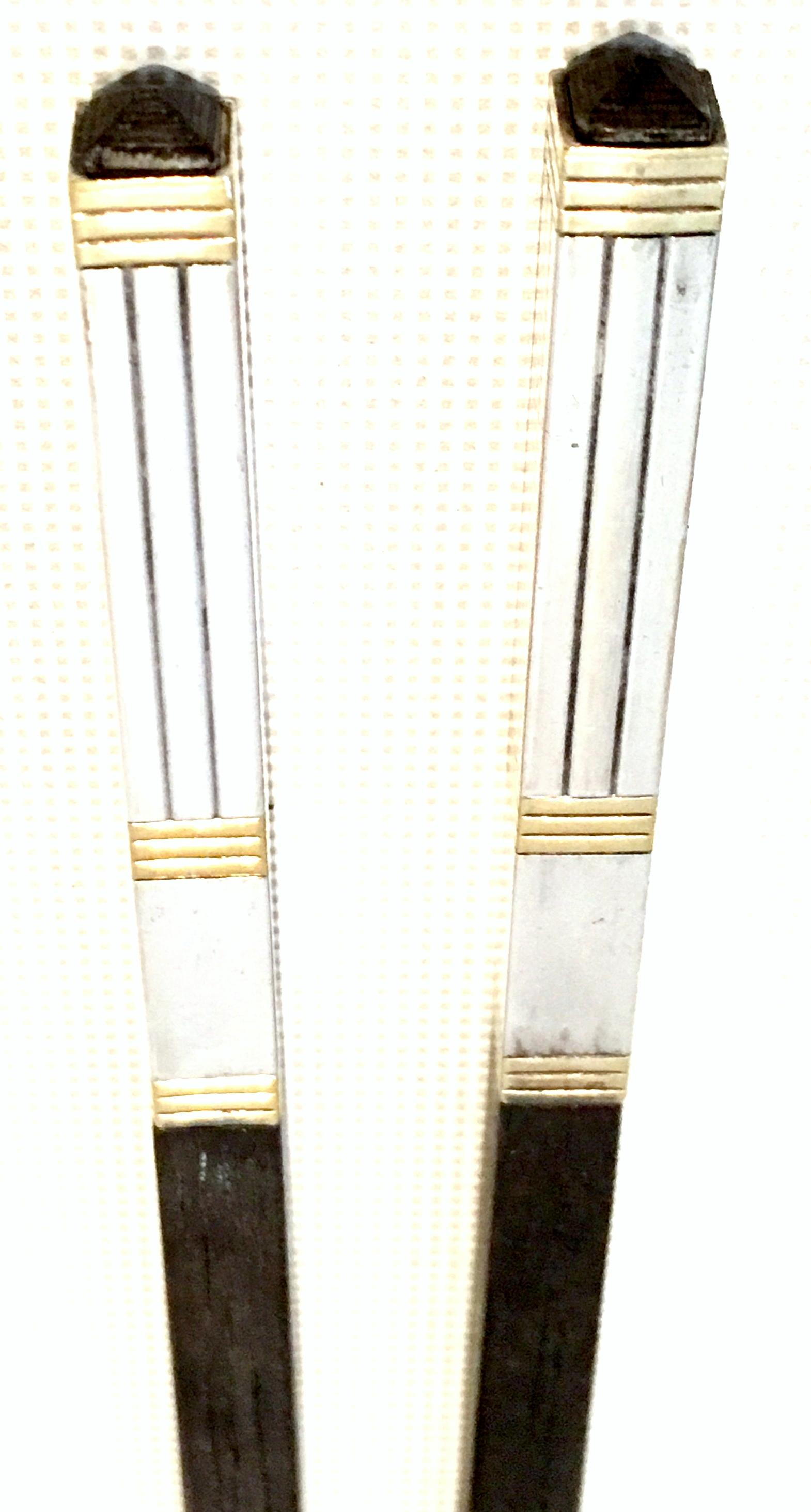 French 1990s Christofle Silver France Ebony, Sterling Silver & Gold Pair of Chopsticks