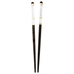 1990s Christofle Silver France Ebony, Sterling Silver & Gold Pair of Chopsticks