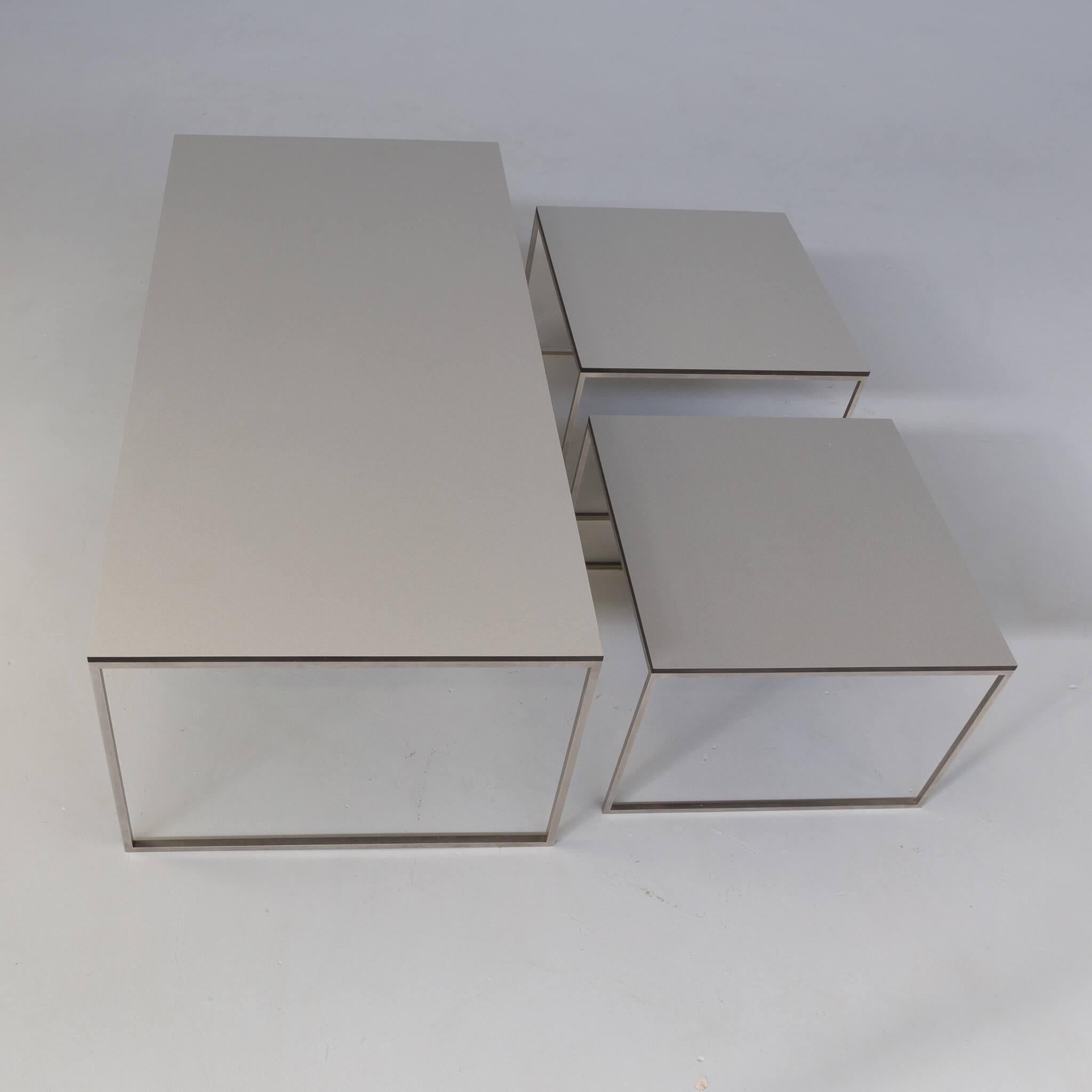 20th Century 90s coffee / nesting table stainless steel foot and trespa top set/3