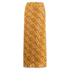 90s Comme des Garçons ocher and beige long wool skirt with floreal embroideries