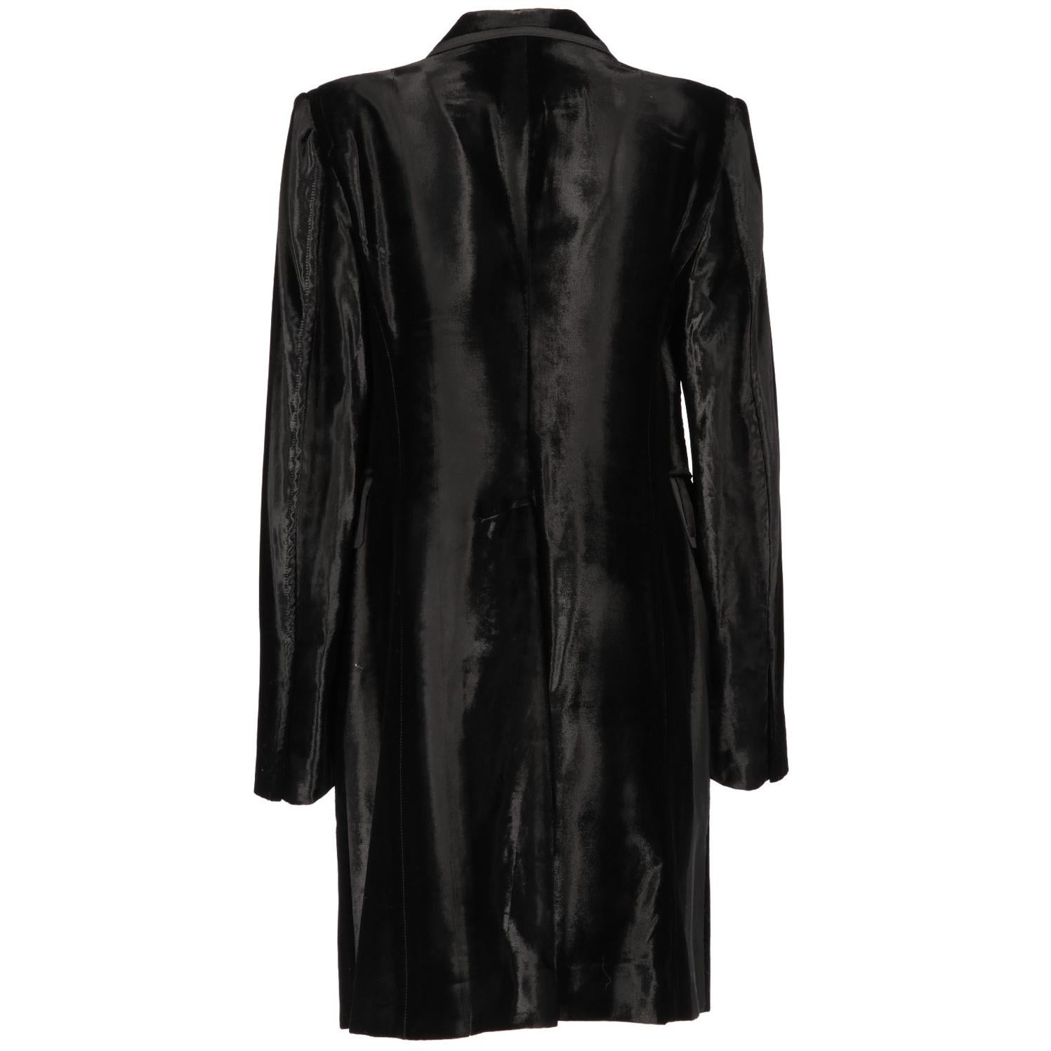 90s Costume National Black Velvet Vintage Coat In Excellent Condition In Lugo (RA), IT