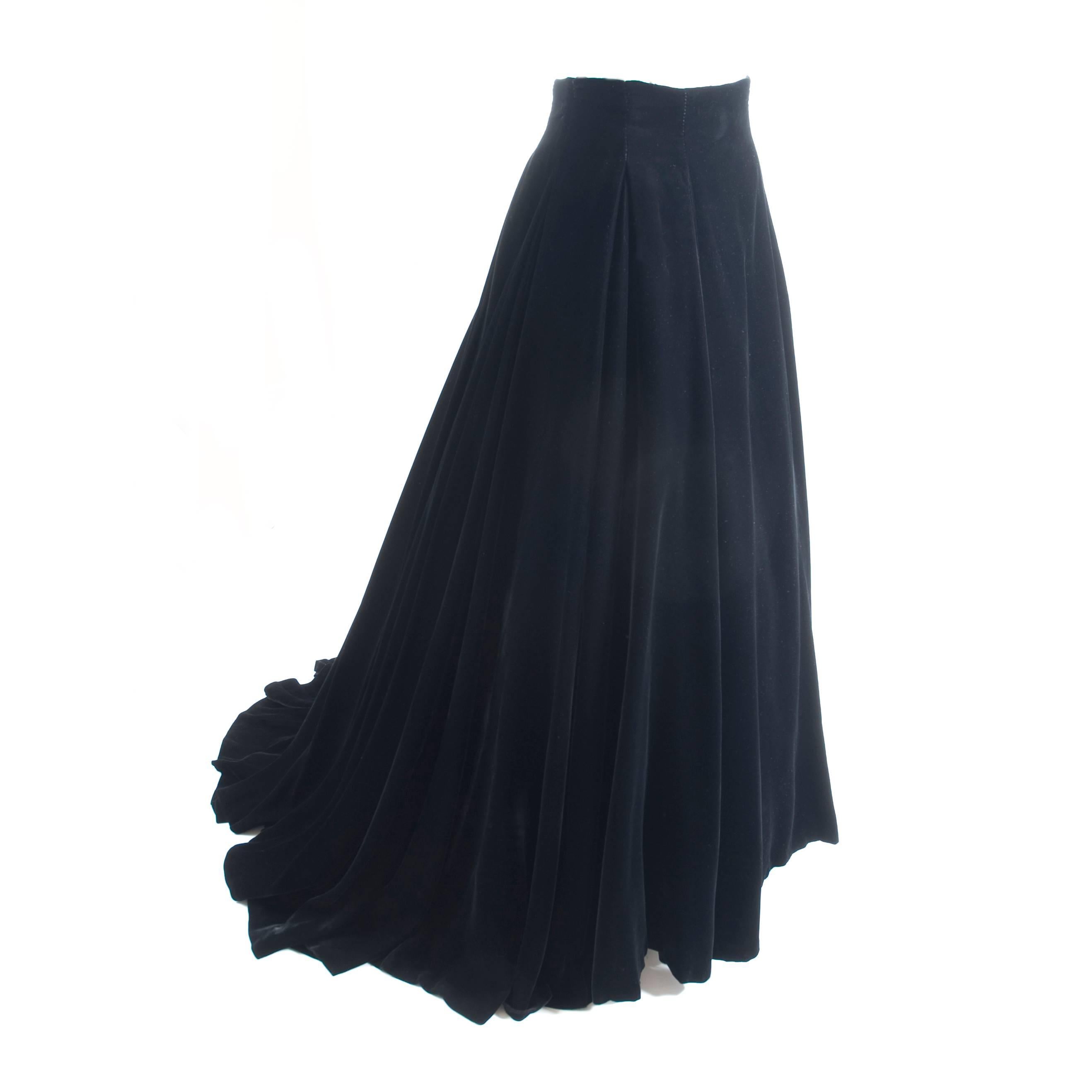 Women's 90s Custom Black Velvet Evenig Skirt with Train  For Sale