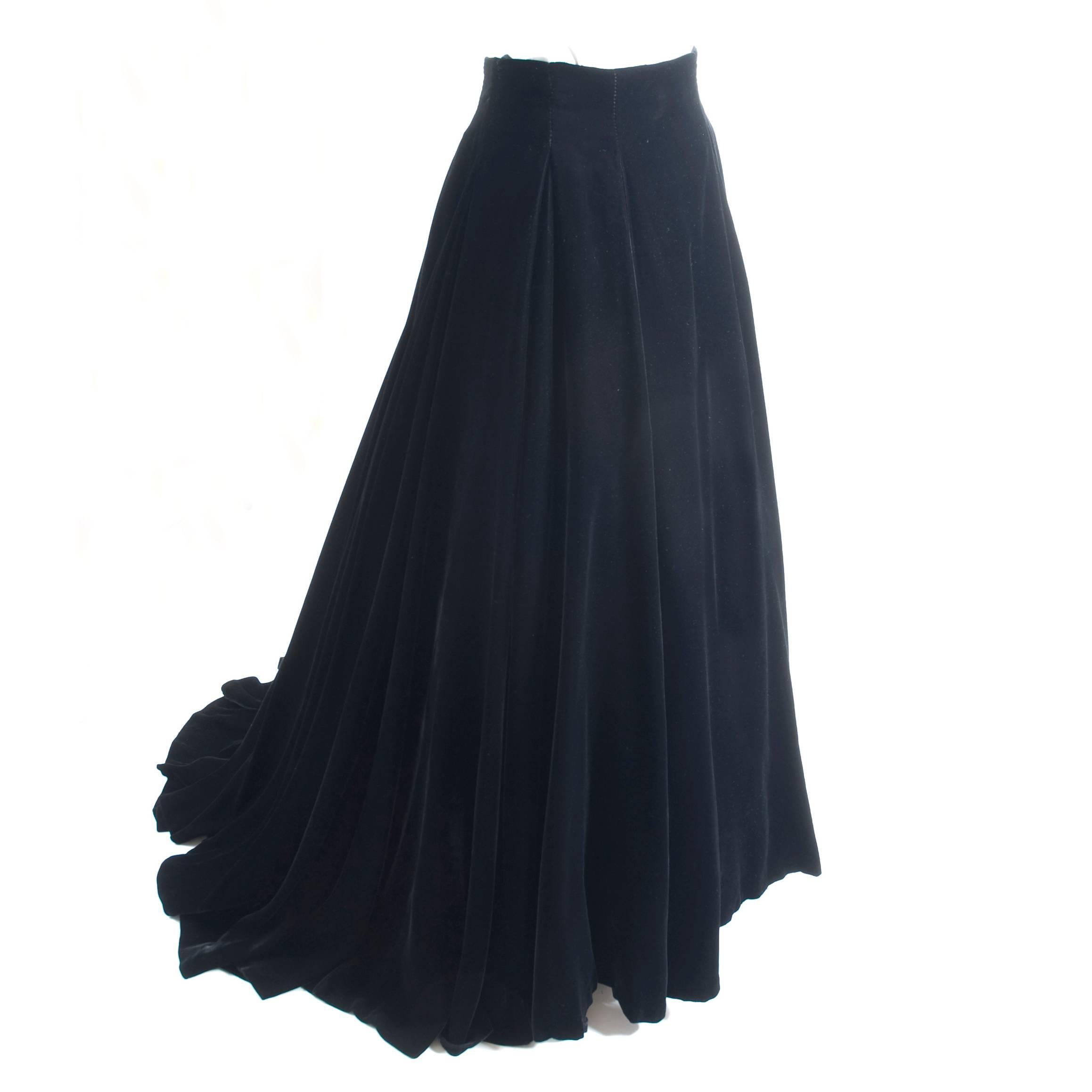 90s Custom Black Velvet Evenig Skirt with Train  For Sale 1