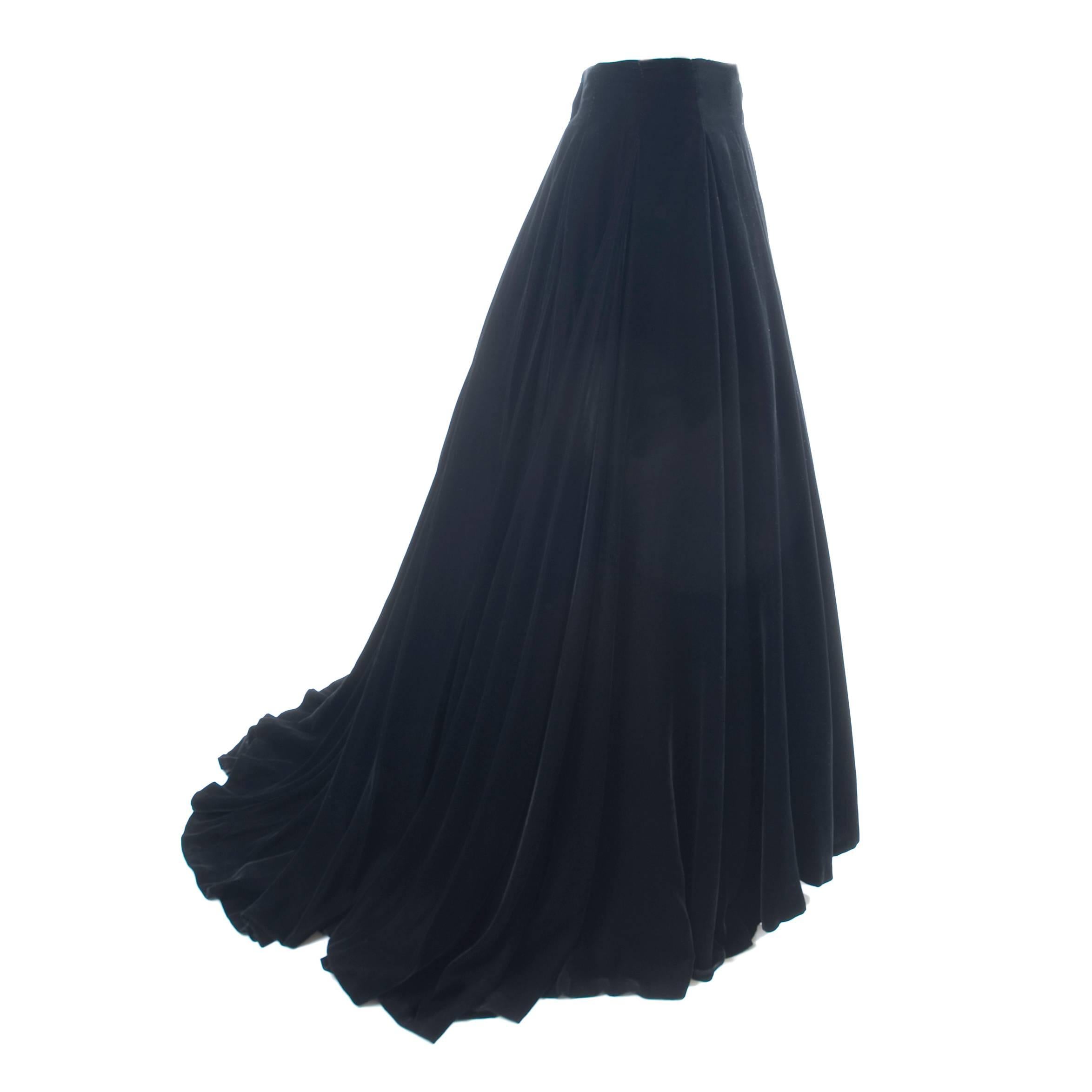 90s Custom Black Velvet Evenig Skirt with Train  For Sale