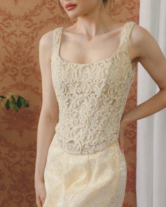 90s Designer Vintage Ivory Beaded Corset Top