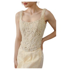 90s Designer Vintage Ivory Beaded Corset Top