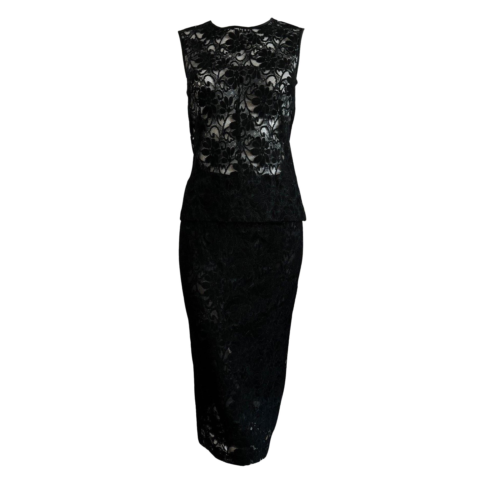 90s D&G Conjunto Top Falda Encaje Negro