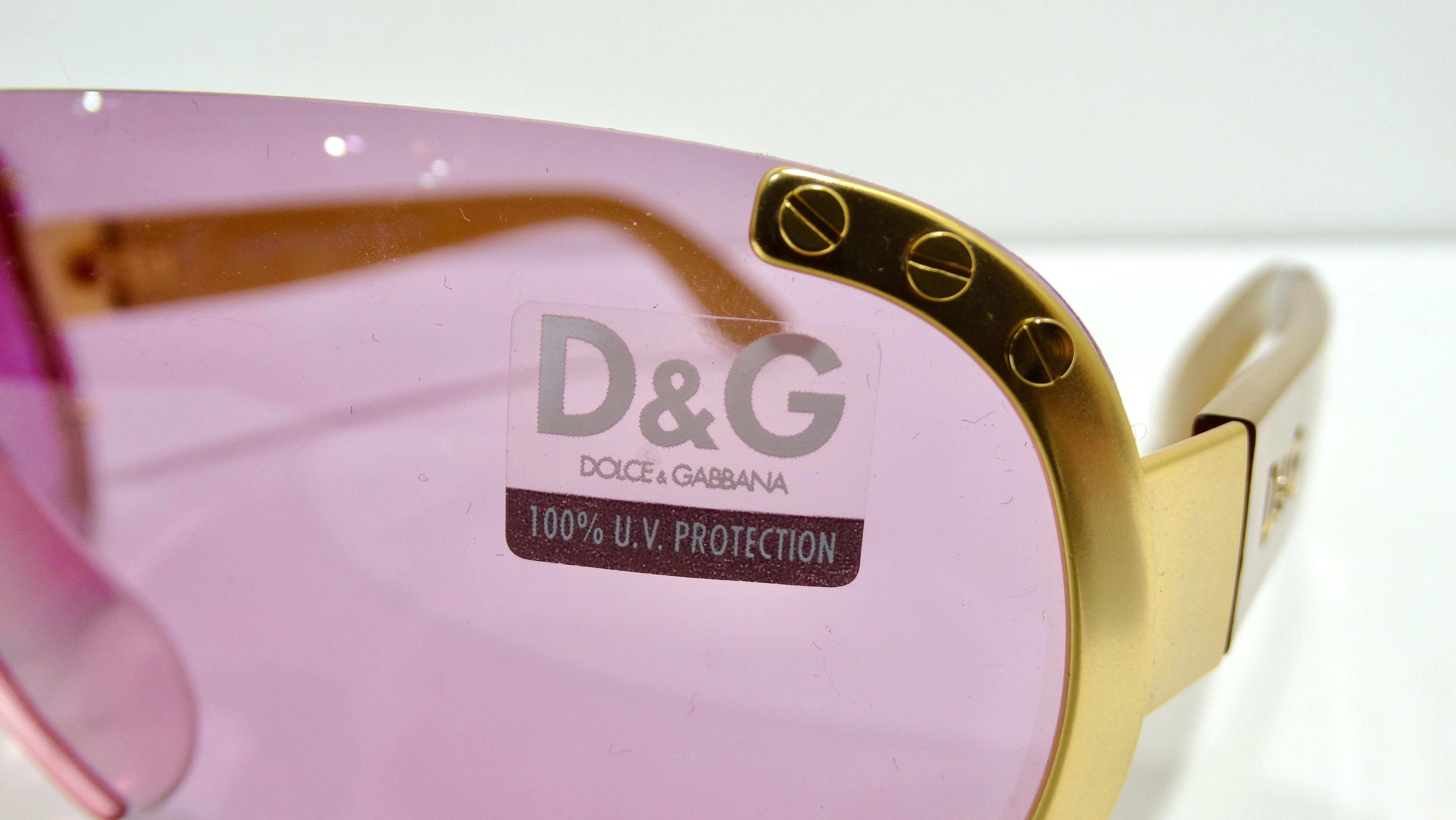 90's Dolce & Gabbana Pink Shield Sunglasses In Excellent Condition In Scottsdale, AZ