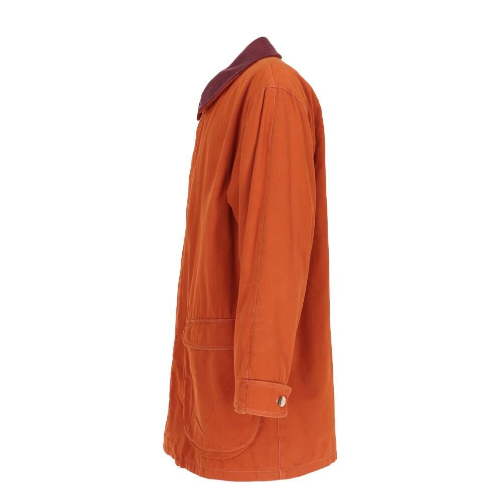 Red 90s Emporio Armani orange cotton upcycled coat with burgundy details For Sale