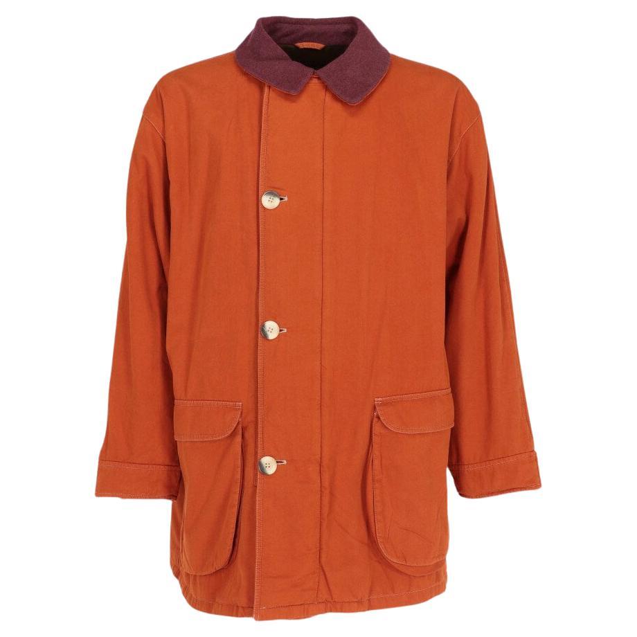 90s Emporio Armani orange cotton upcycled coat with burgundy details
