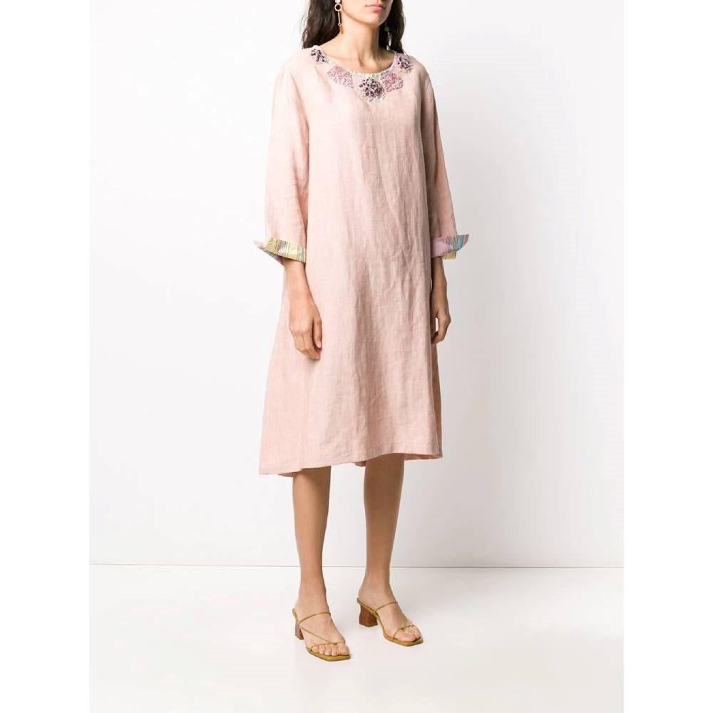 90s Etoile Vintage light pink linen straight oversized dress In Excellent Condition For Sale In Lugo (RA), IT