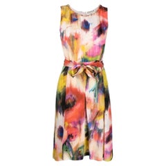 90s Etoile Vintage multicolor silk midi sleeveless dress with watercolor effect