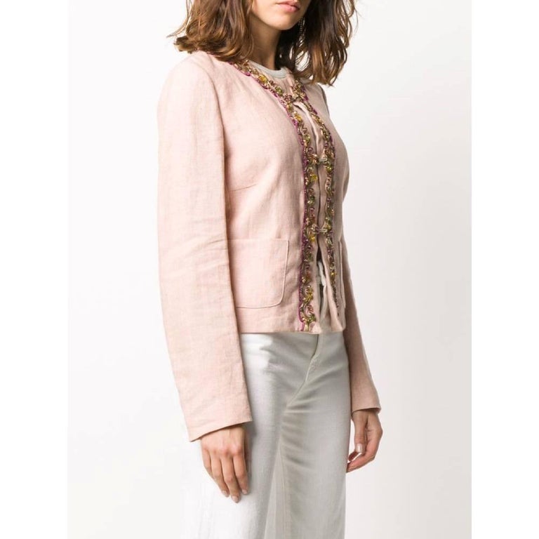 90s Etoile Vintage pink linen embroidered jacket For Sale at 1stDibs