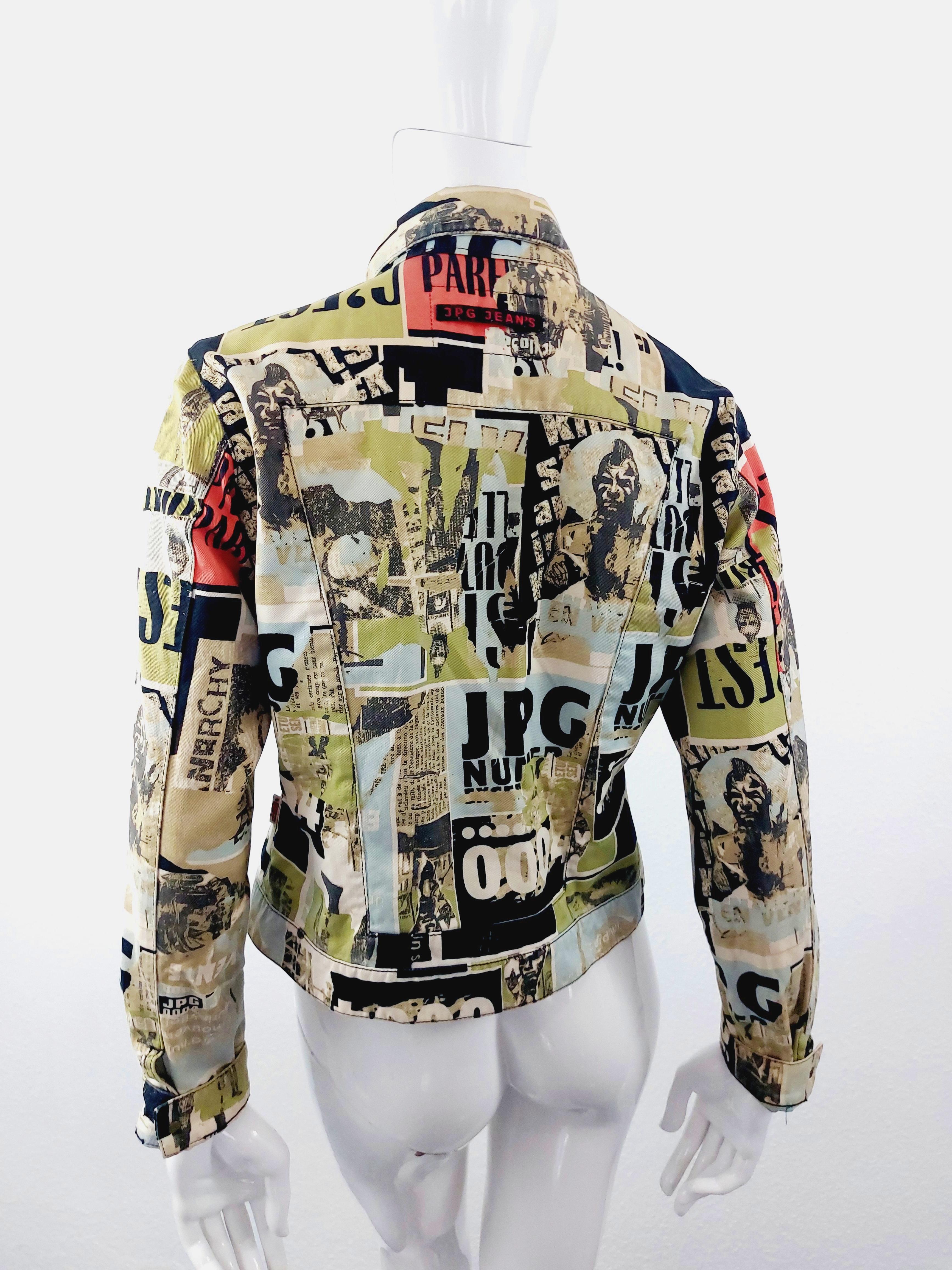 90s Gaultier Jeans Anarchy Punk Rock Fight Racism Tattoo Club Kid Denim Jacket For Sale 9