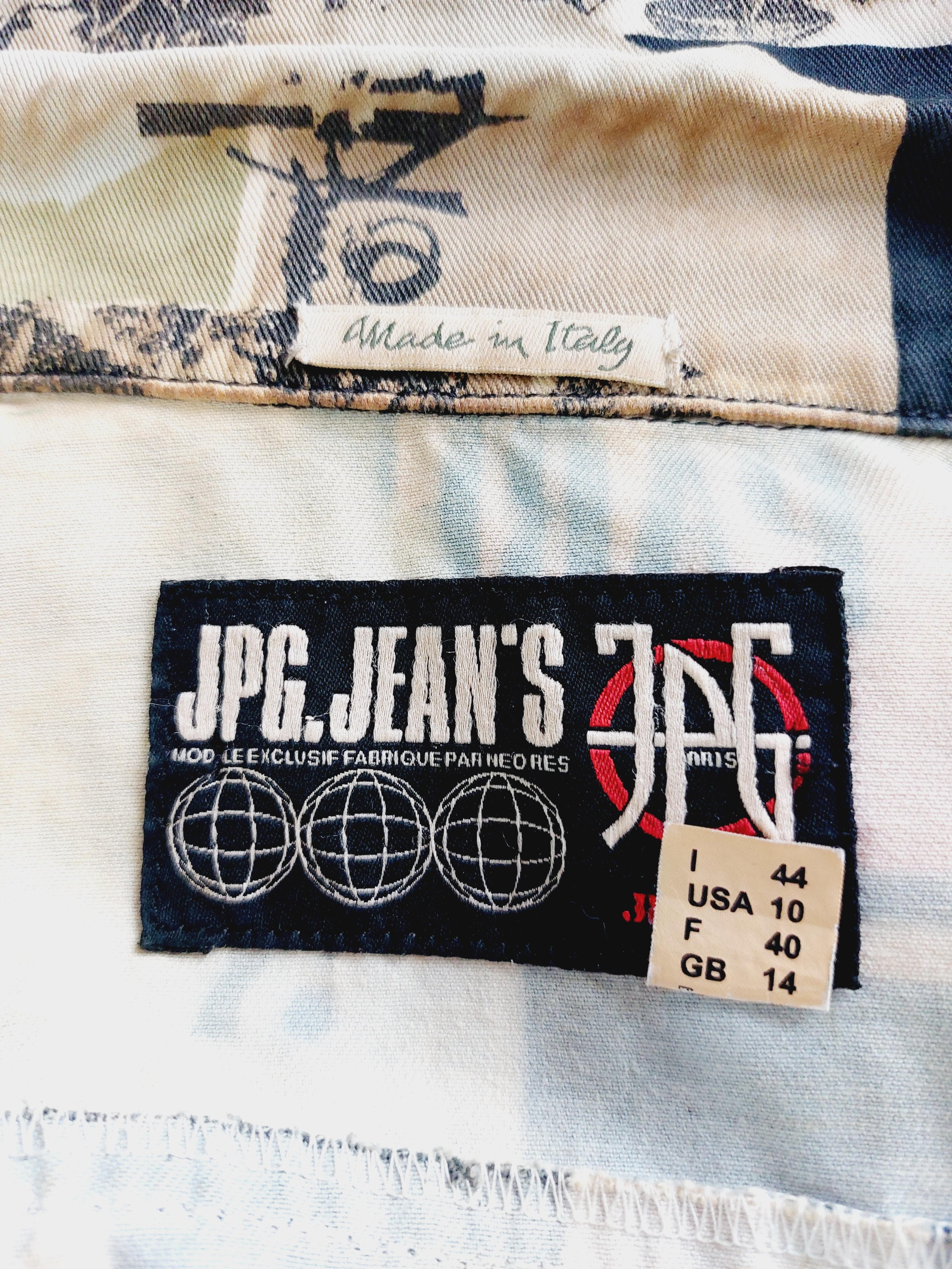 90s Gaultier Jeans Anarchy Punk Rock Fight Racism Tattoo Club Kid Denim Jacket For Sale 13