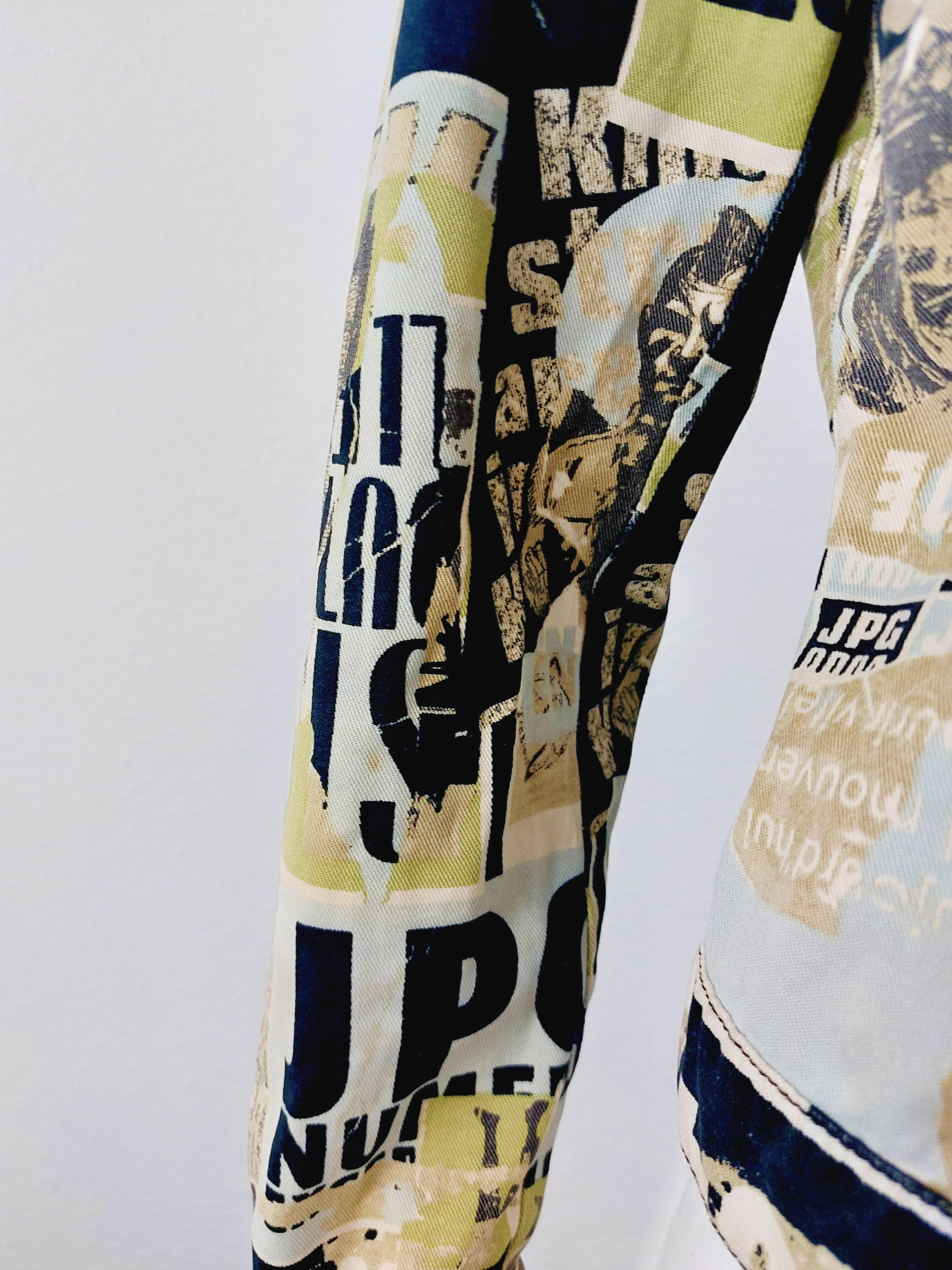 90s Gaultier Jeans Anarchy Punk Rock Fight Racism Tattoo Club Kid Denim Jacket For Sale 1