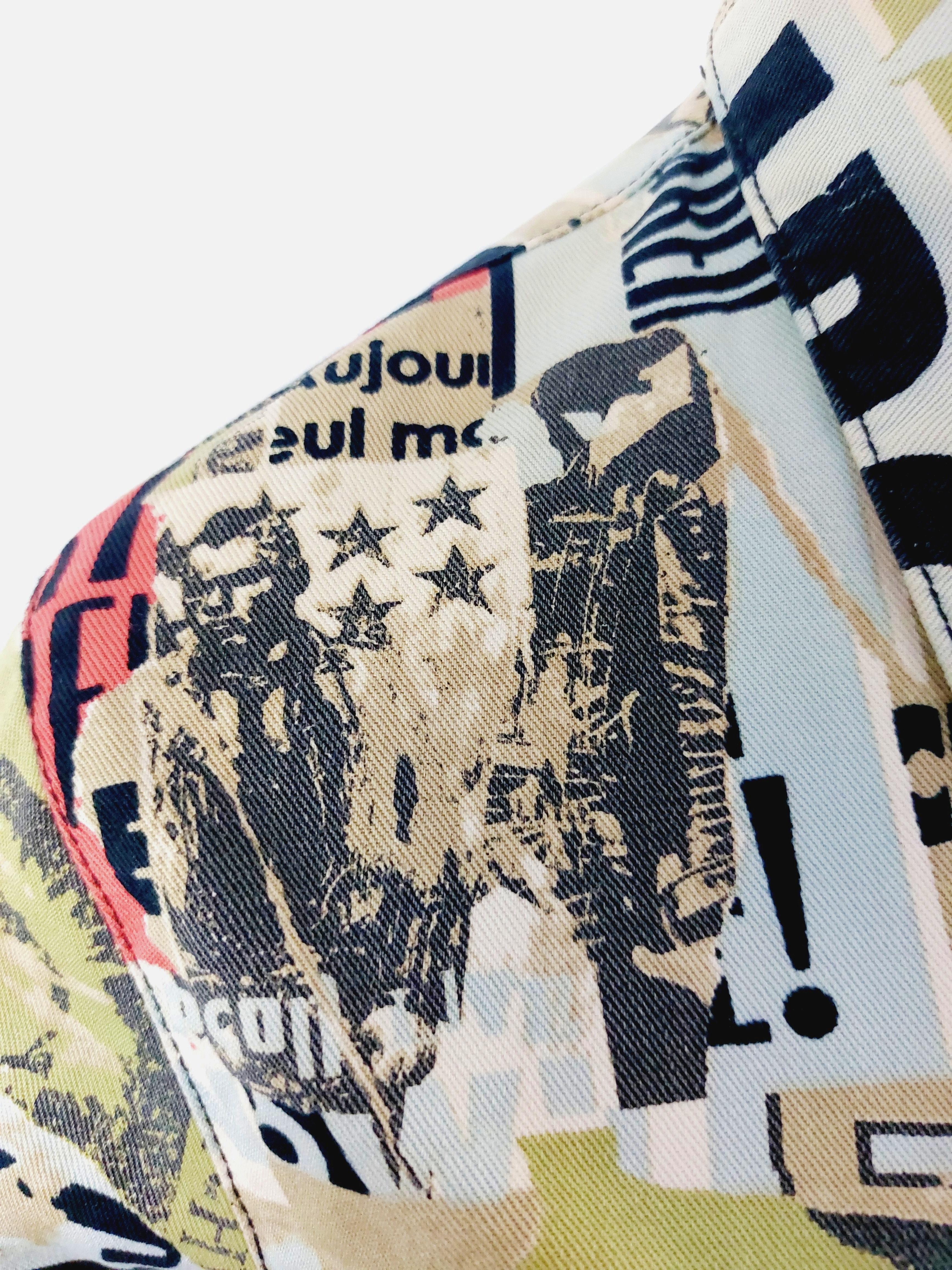90s Gaultier Jeans Anarchy Punk Rock Fight Racism Tattoo Club Kid Denim Jacket For Sale 2