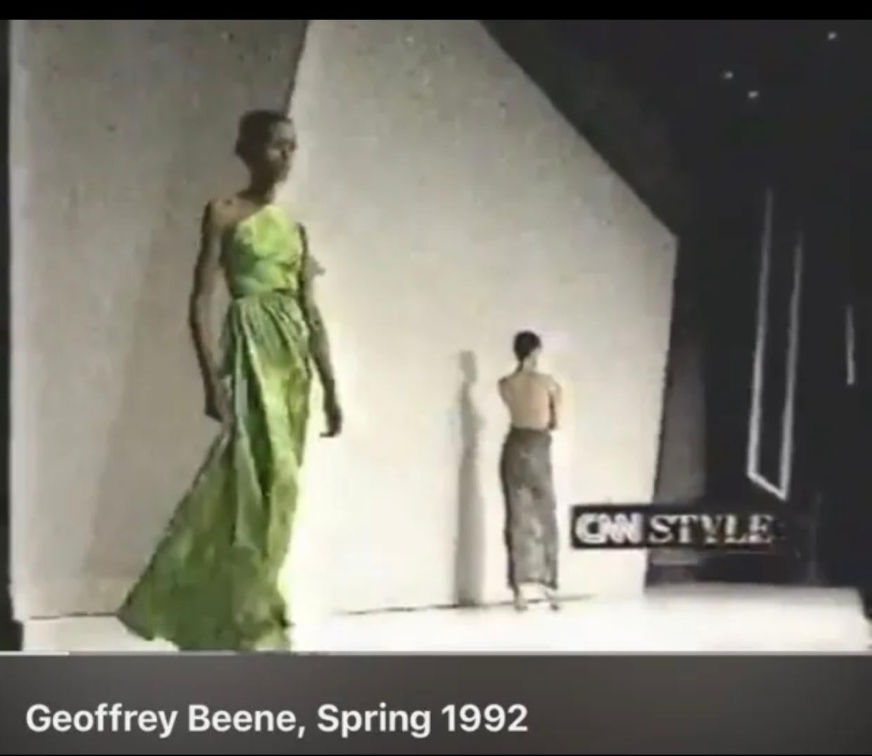 90s Geoffrey Beene Lime Green Metallic Silk Grecian gown For Sale 8