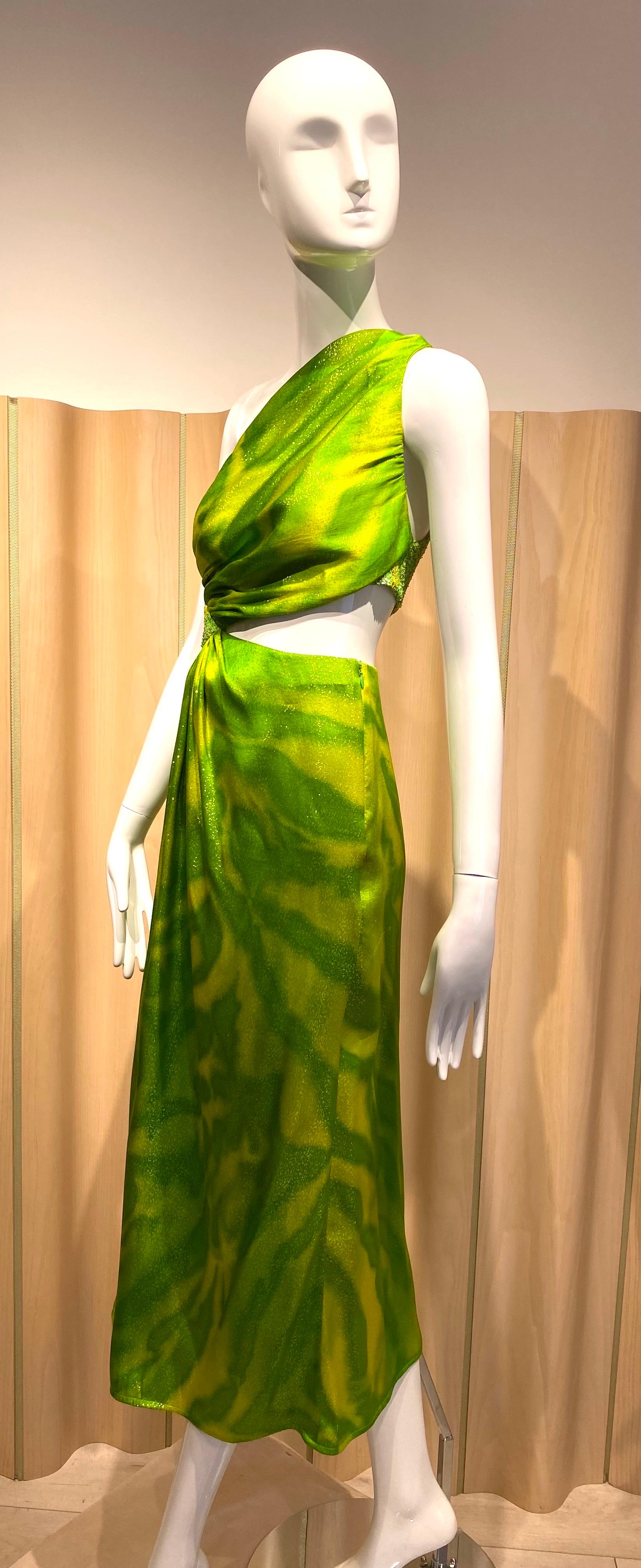 Vert Robe grecque Geoffrey Beene des années 90 en soie métallisée vert tilleul en vente