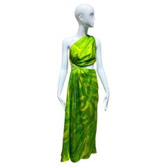 90s Geoffrey Beene Lime Green Metallic Silk Grecian gown
