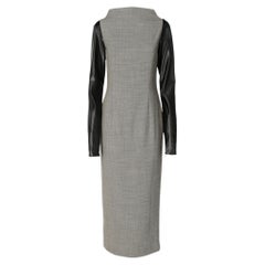 90s Gianfranco Ferré black and white wool long dress with faux leather's sleeves