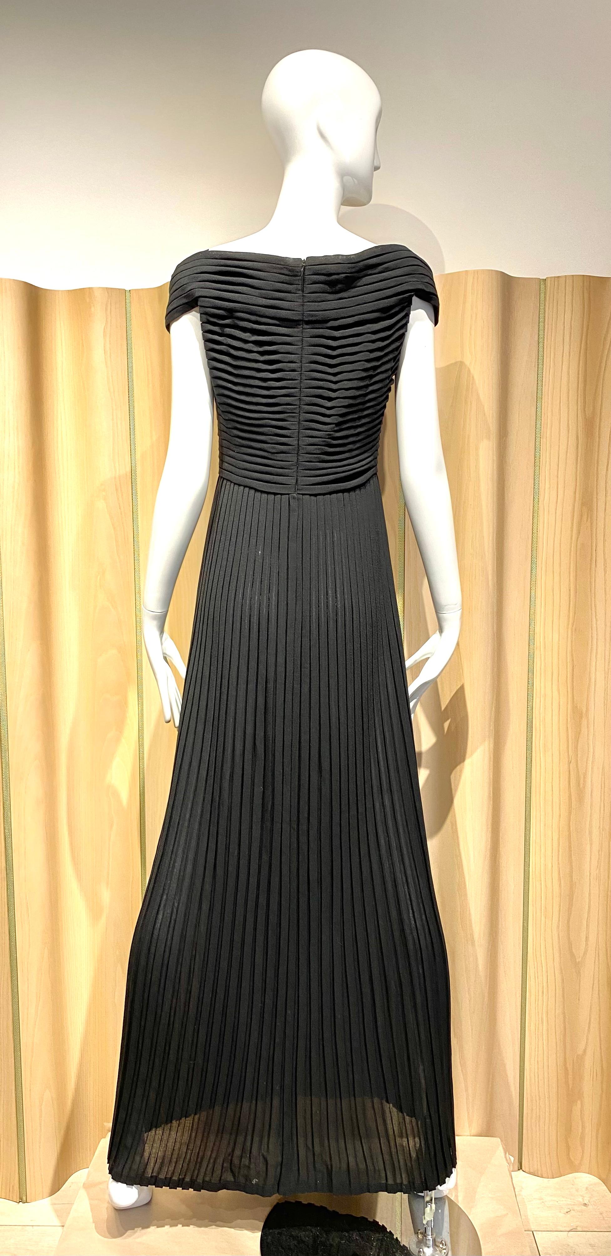 90s Gianfranco Ferre Black Pleated Gown For Sale 6
