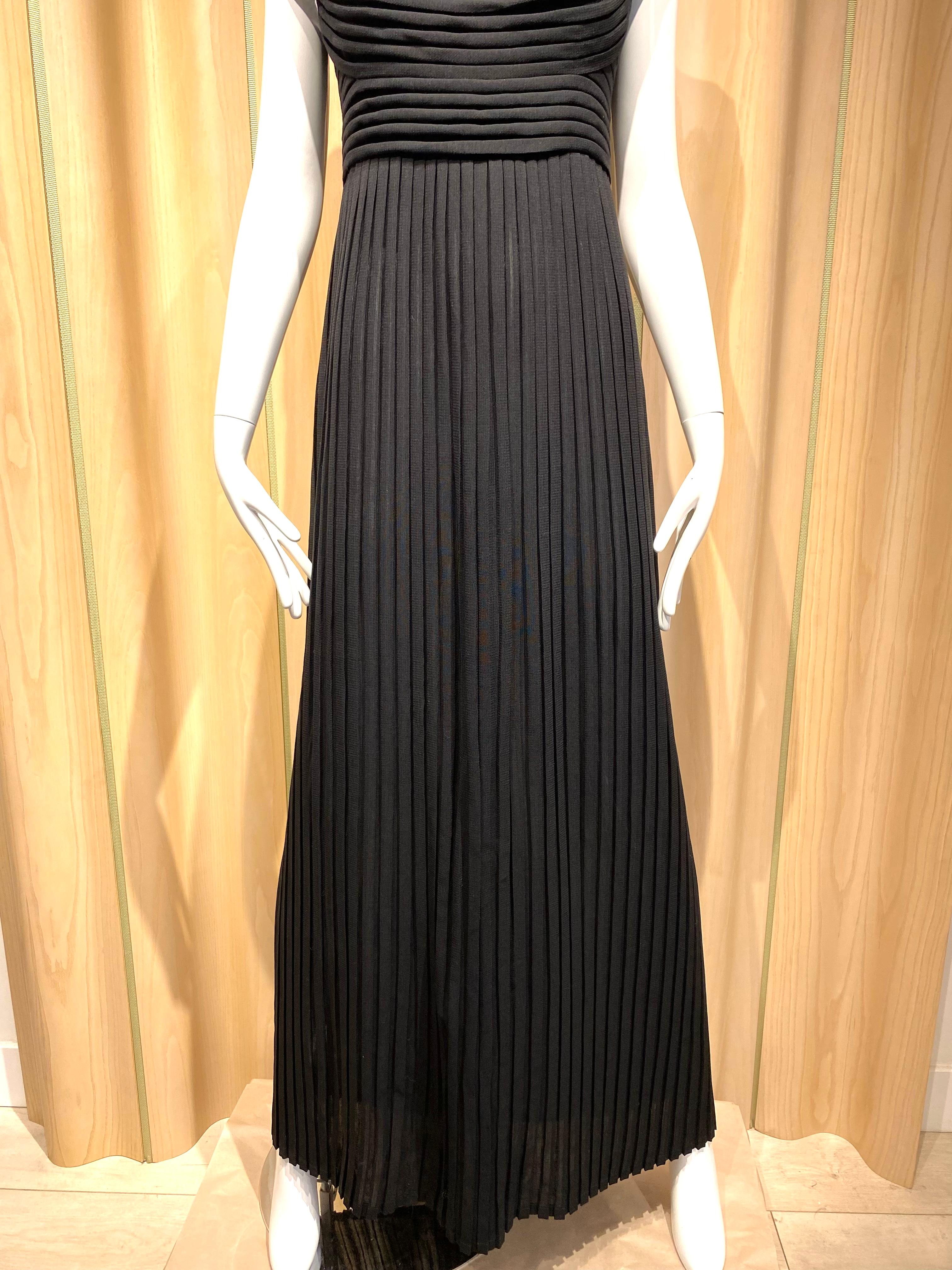 90s Gianfranco Ferre Black Pleated Gown For Sale 7