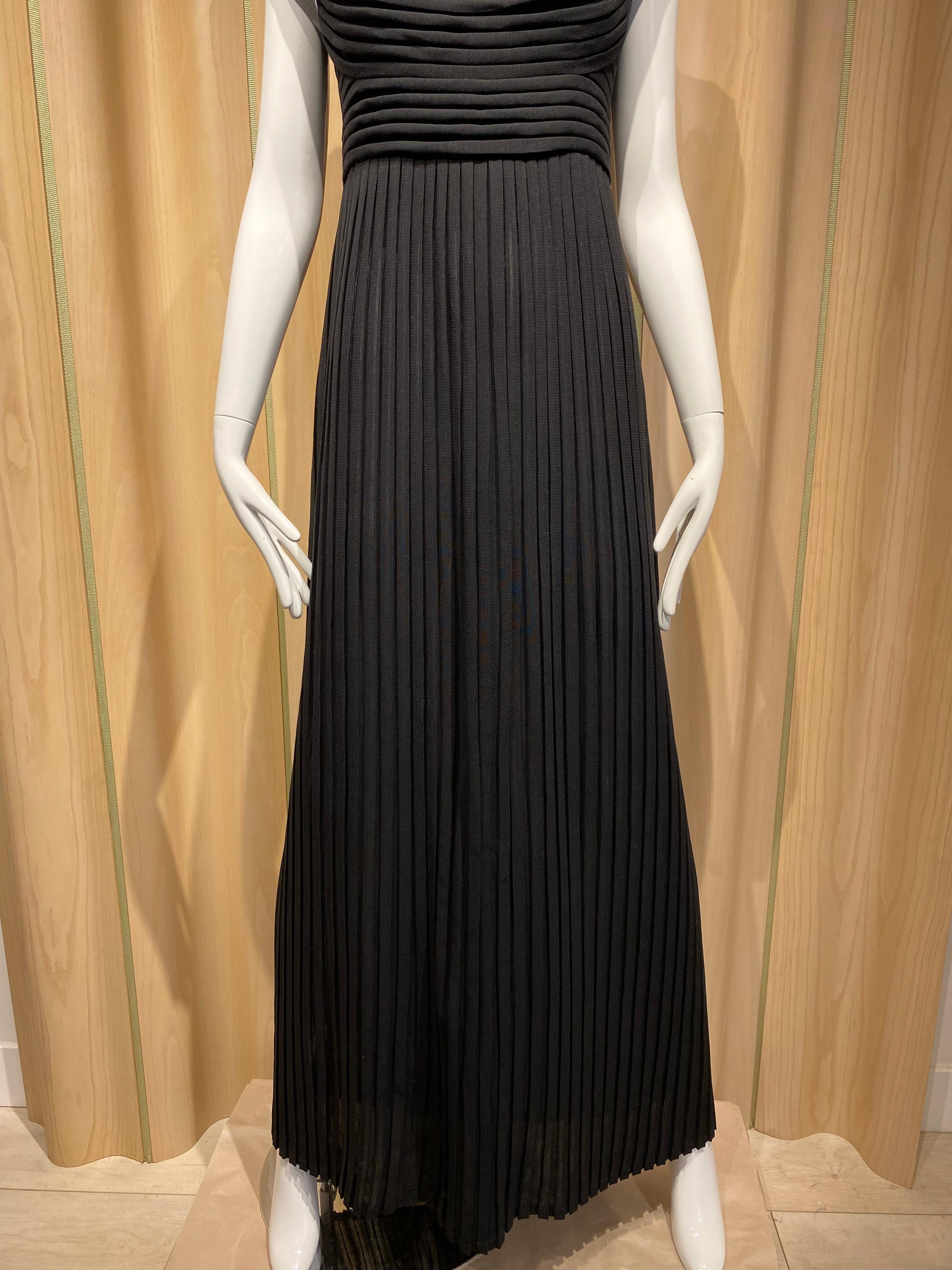 90s Gianfranco Ferre Black Pleated Gown For Sale 2
