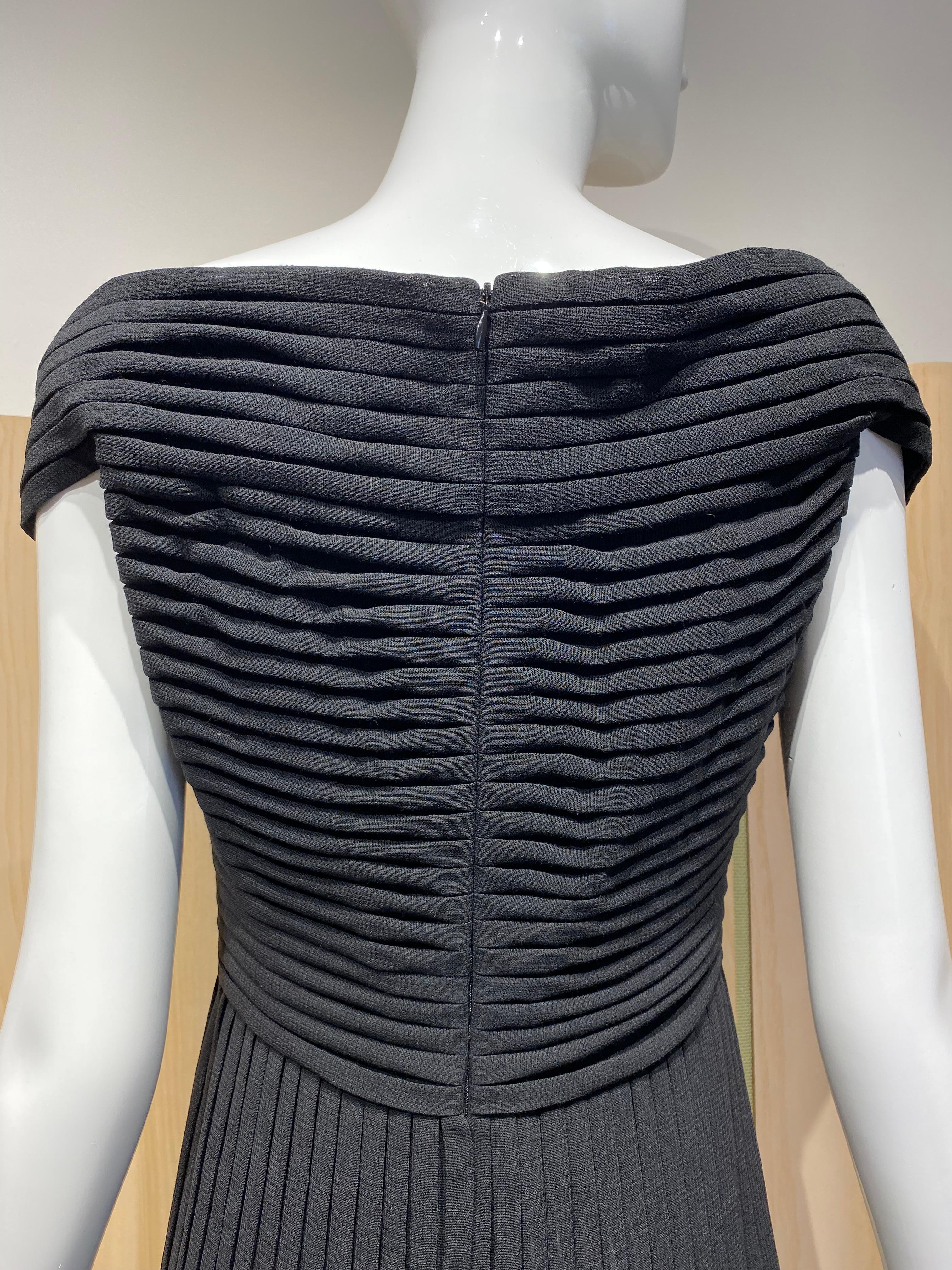 90s Gianfranco Ferre Black Pleated Gown For Sale 3