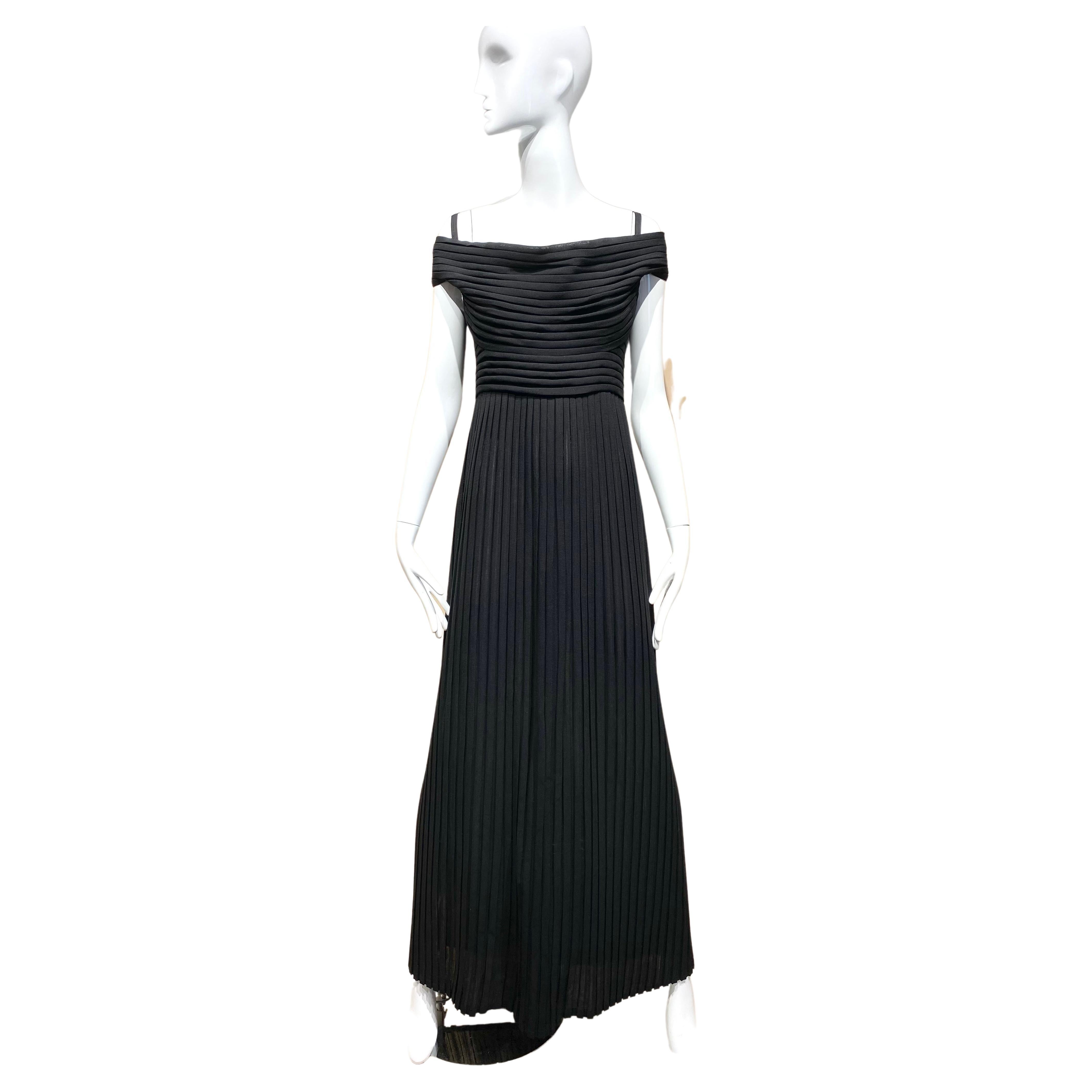 90s Gianfranco Ferre Black Pleated Gown im Angebot