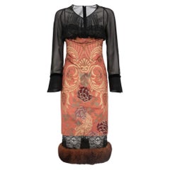 90s Gianfranco Ferré black semitransparent silk pencil dress with floral