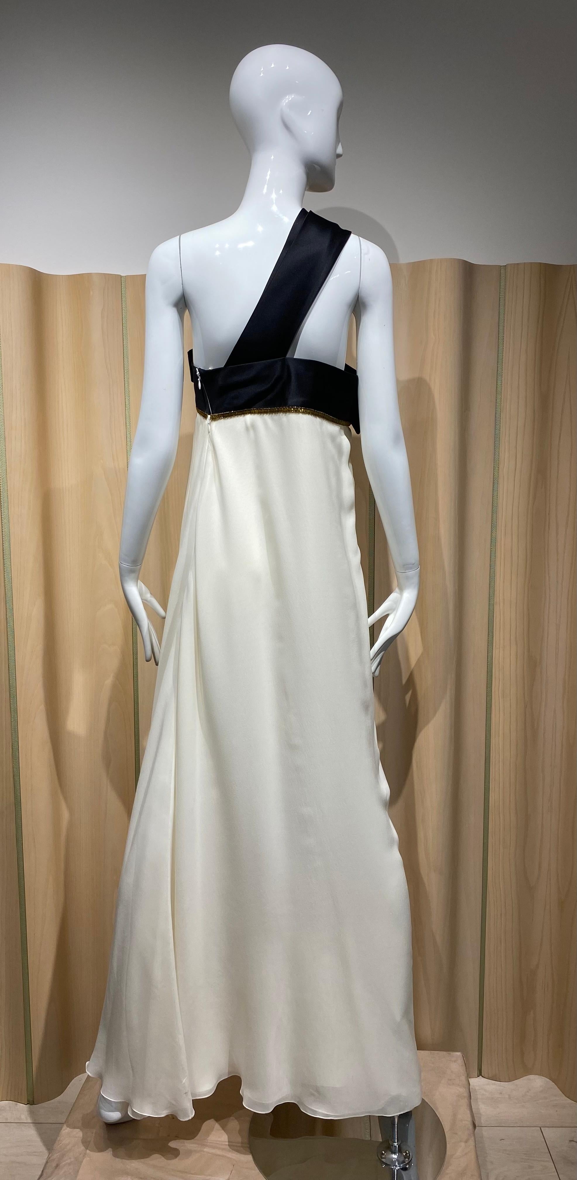 Women's 90s Gianfranco Ferre Cream  and Black Silk Evening Gown