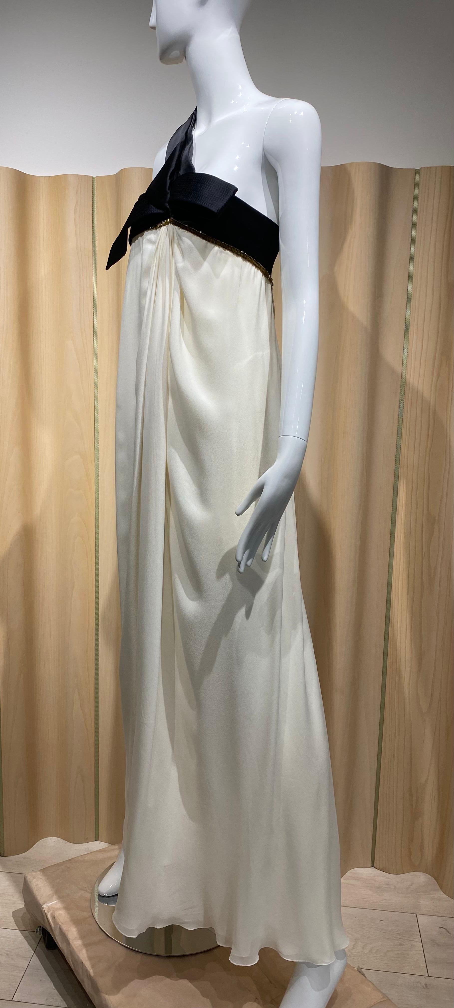90s Gianfranco Ferre Cream  and Black Silk Evening Gown 1