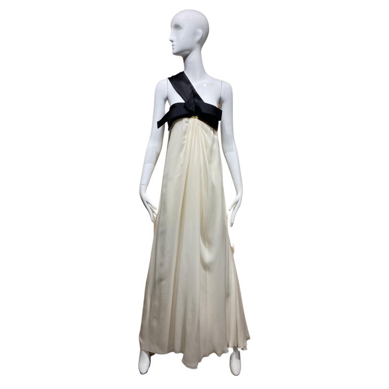 90s Gianfranco Ferre Cream  and Black Silk Evening Gown For Sale