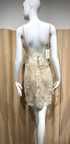 90s Gianfranco Ferre Cream Lace Cocktail Dress