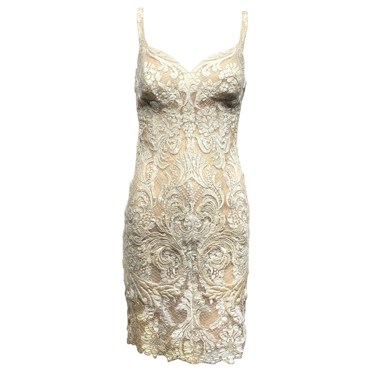 90s Gianfranco Ferre Cream Lace Cocktail Dress at 1stDibs