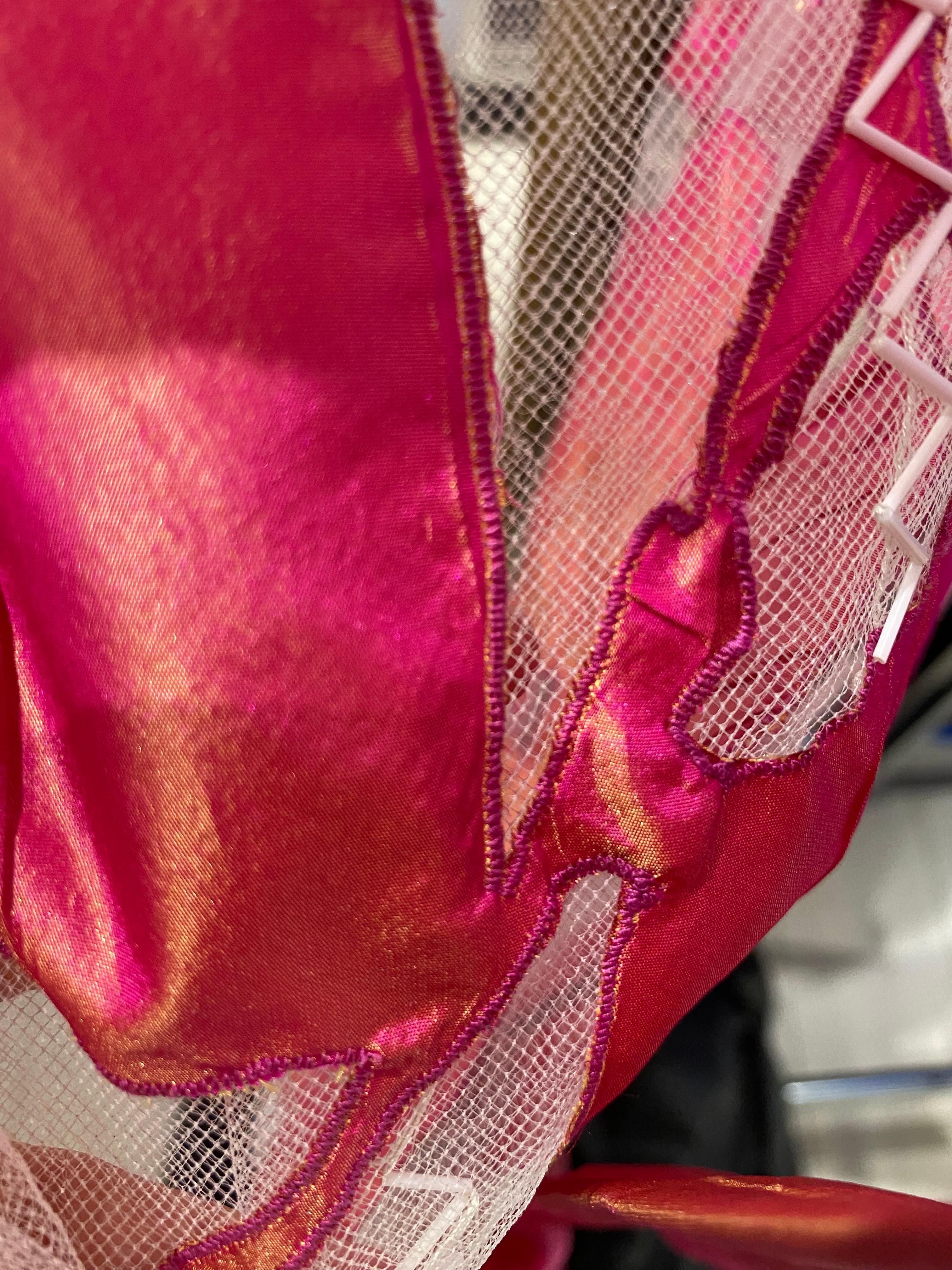 90s Gianfranco Ferre Hot Pink and Sheer Silk Floral Runway Gown For Sale 8