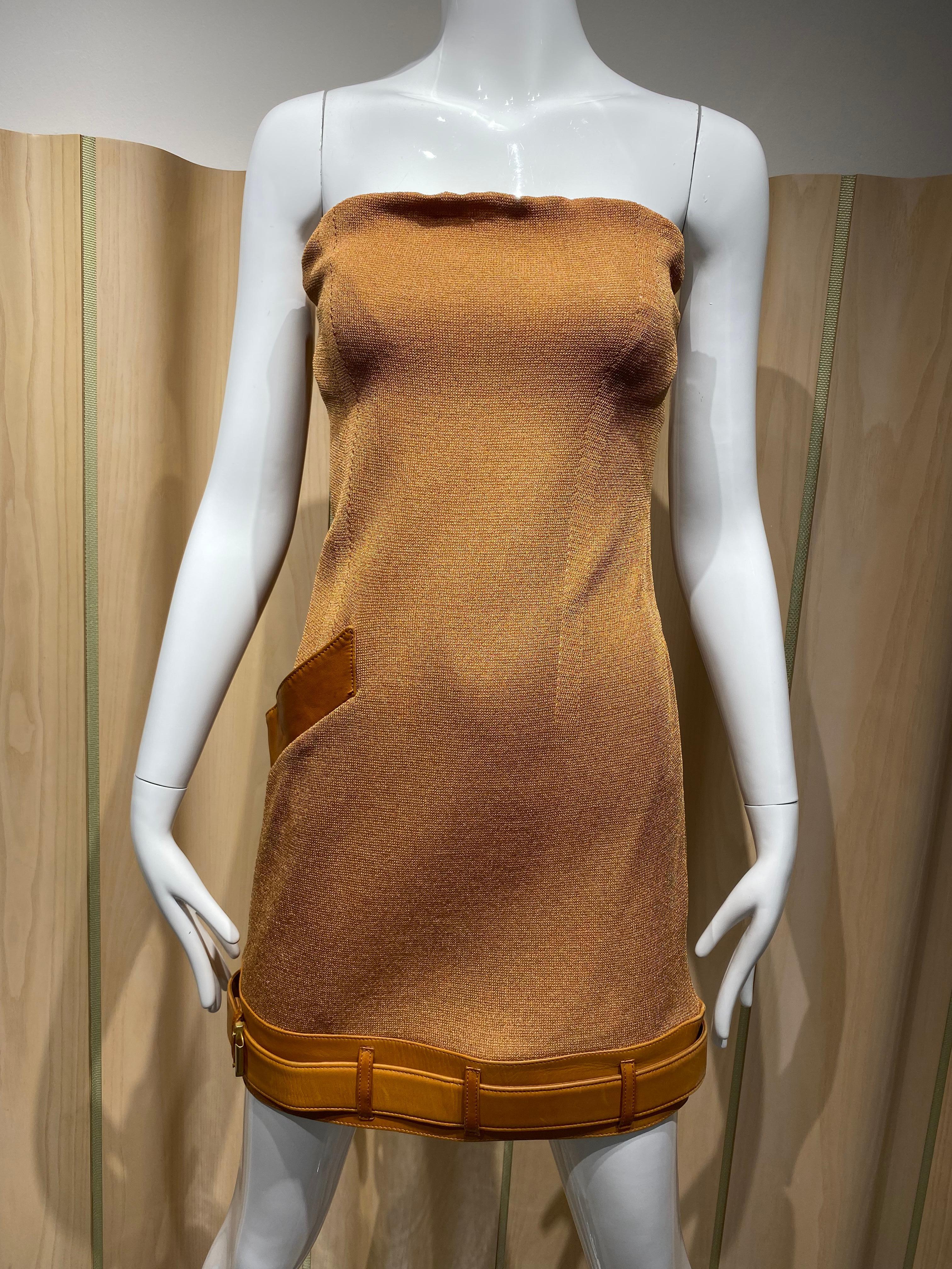 90s Gianfranco Ferre Light Brown Strapless Mini cocktail Dress For Sale 3