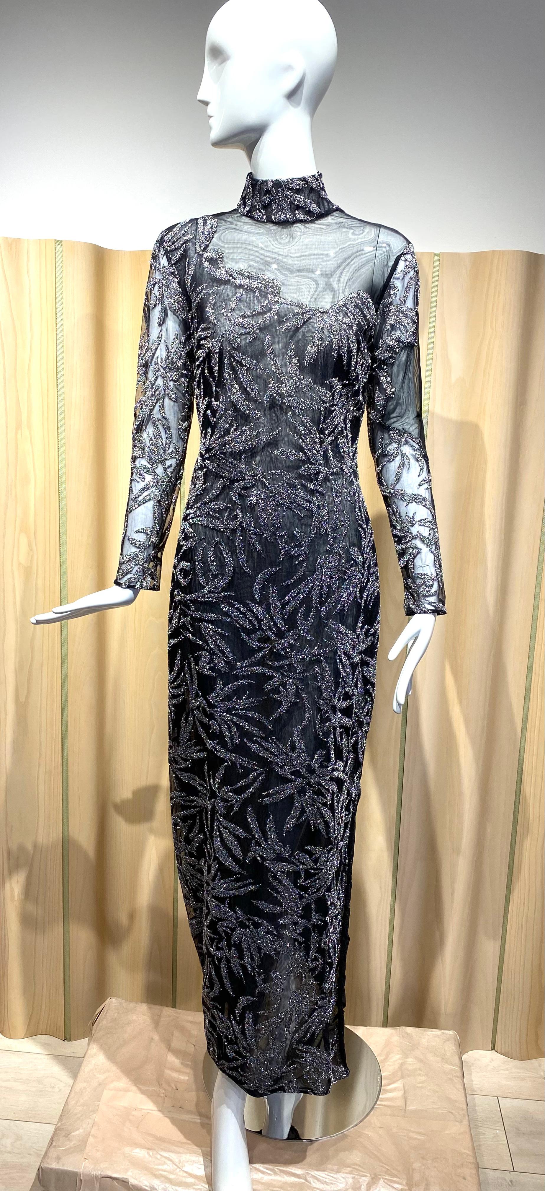 90s Gianfranco Ferre Sheer Metallic Grey Cocktail Dress For Sale 4