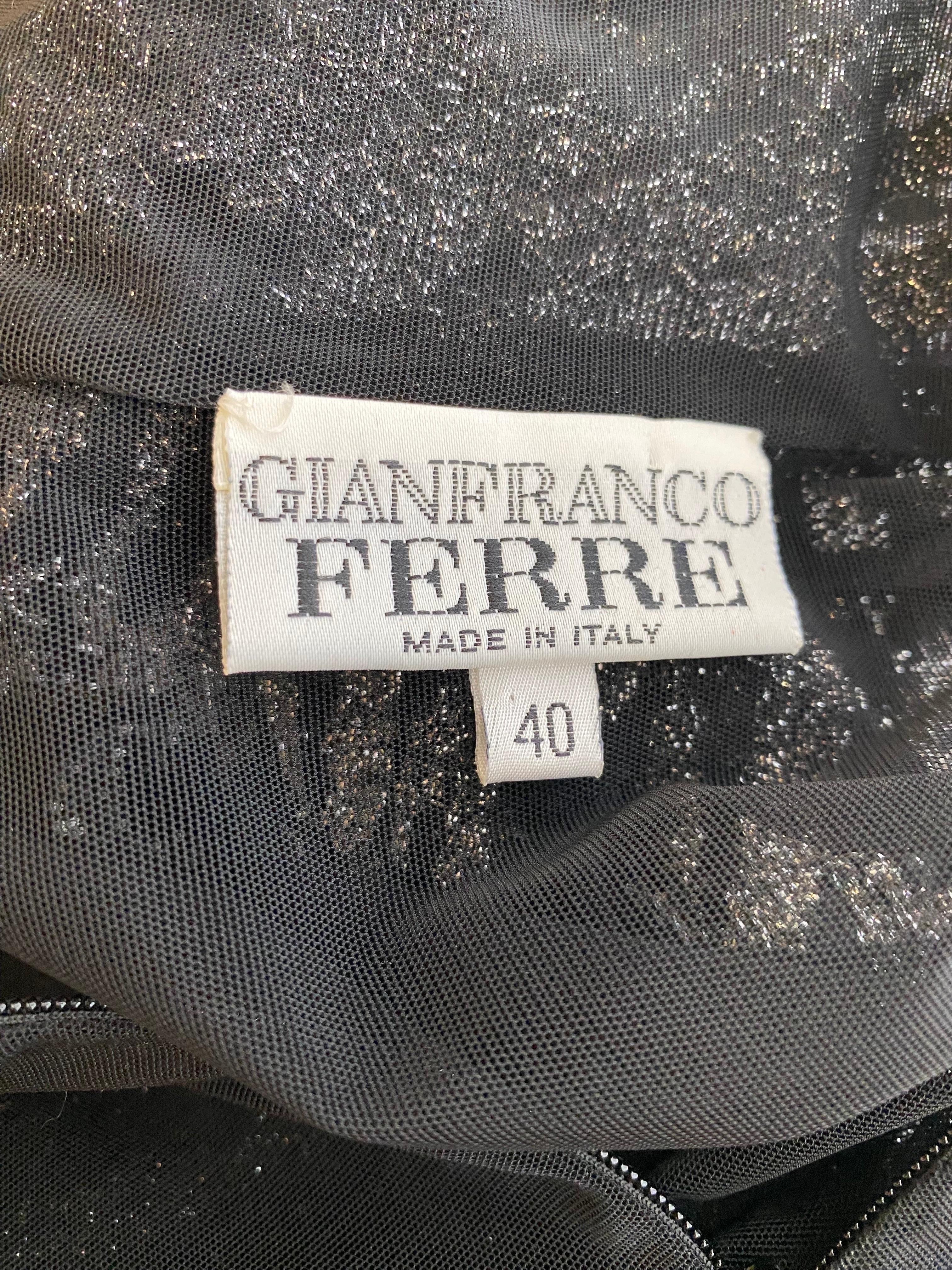 Women's 90s Gianfranco Ferre Sheer Metallic Grey Cocktail Dress For Sale