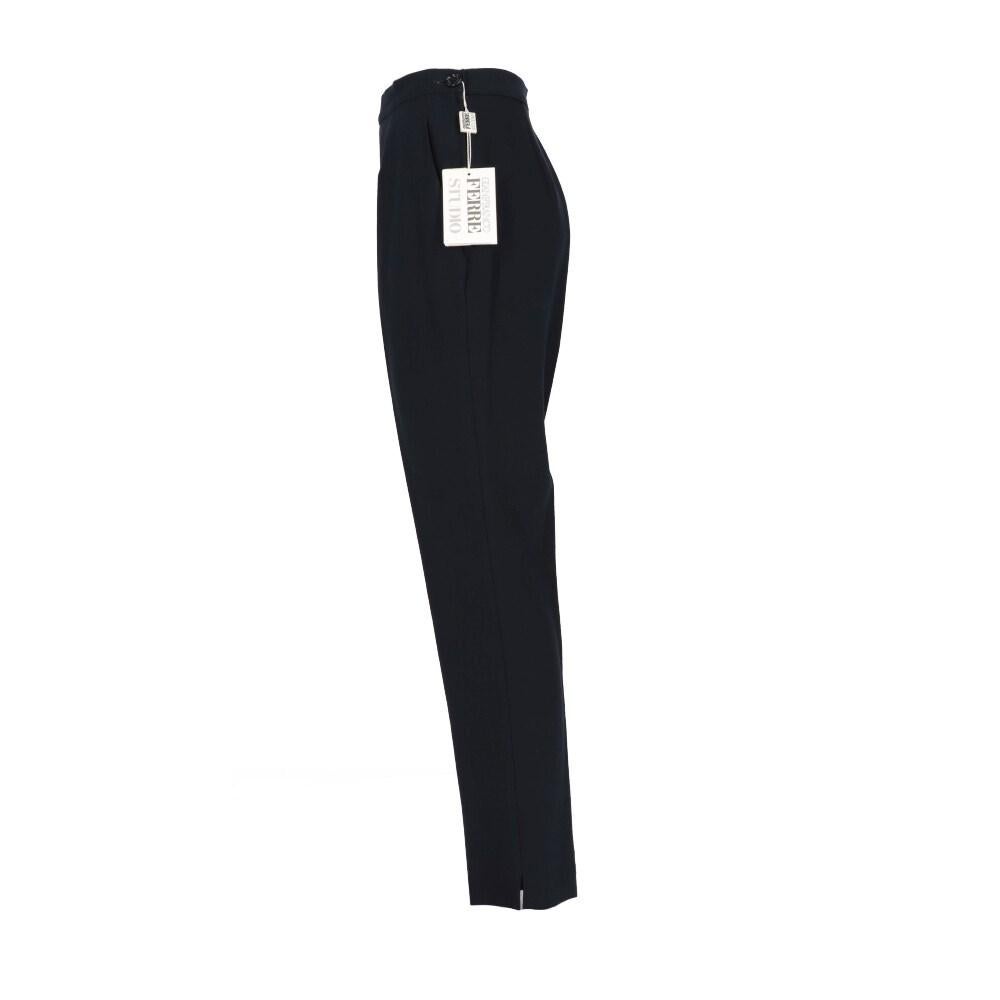90s Gianfranco Ferré Studio Vintage blue wool crepe straight trousers In Excellent Condition For Sale In Lugo (RA), IT