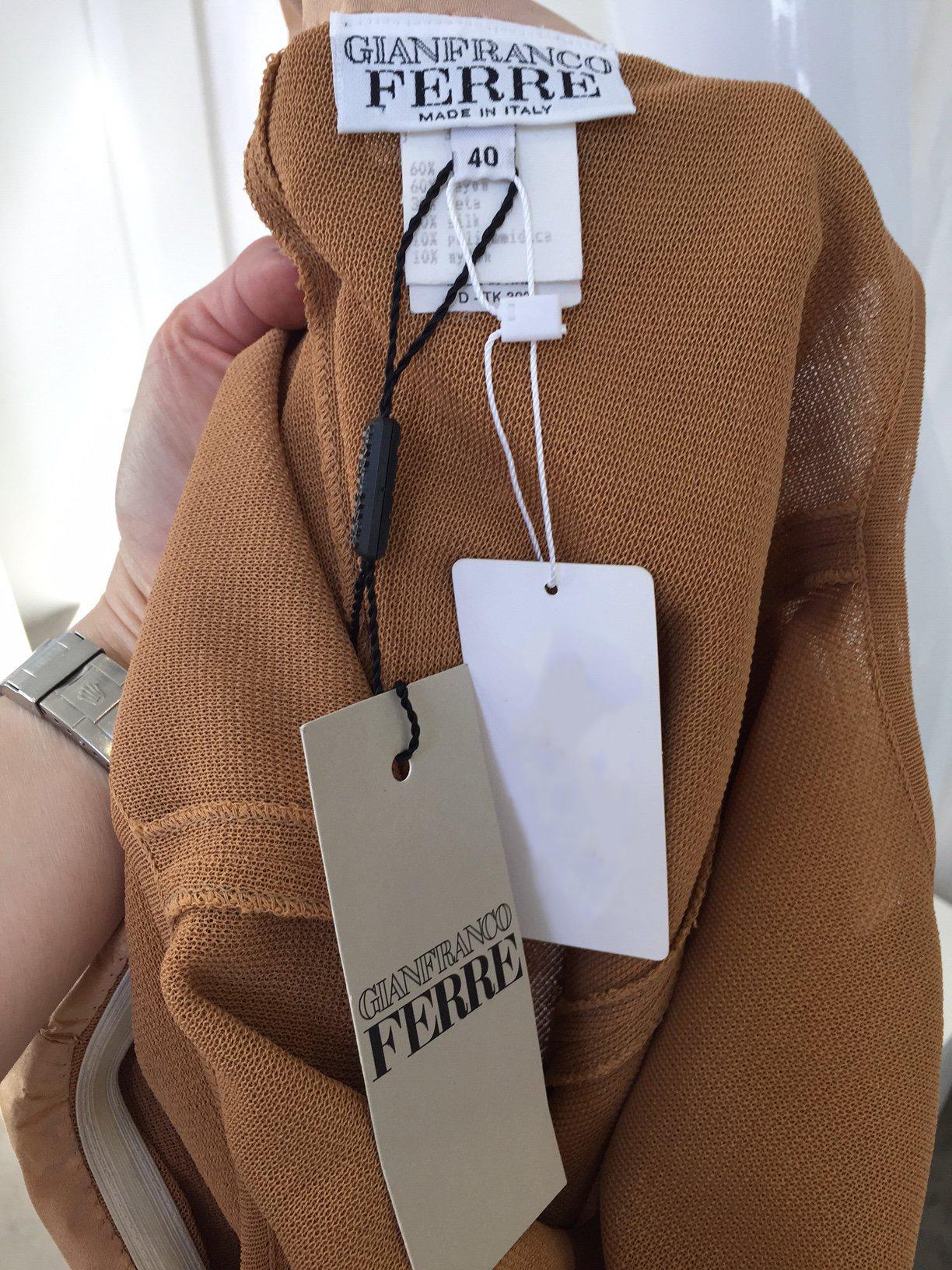 Women's 90s Gianfranco Ferre tan knit dress with silk collar For Sale