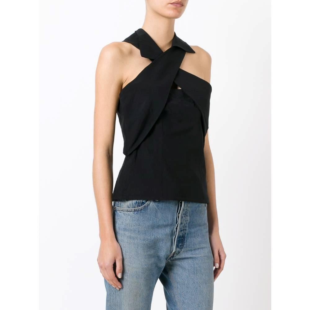90s Gianfranco Ferré Vintage black cotton blend sleeveless top In Excellent Condition In Lugo (RA), IT