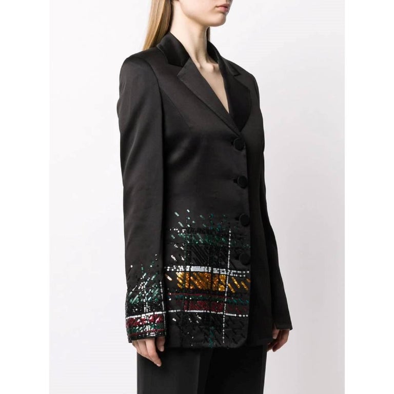 Gianfranco Ferre black zipped leather jacket with undulating channel stitch - S