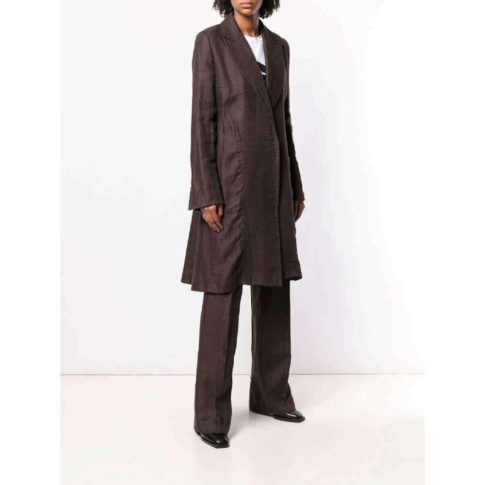 90s Gianfranco Ferré Vintage brown linen jacket and trousers suit In Excellent Condition For Sale In Lugo (RA), IT