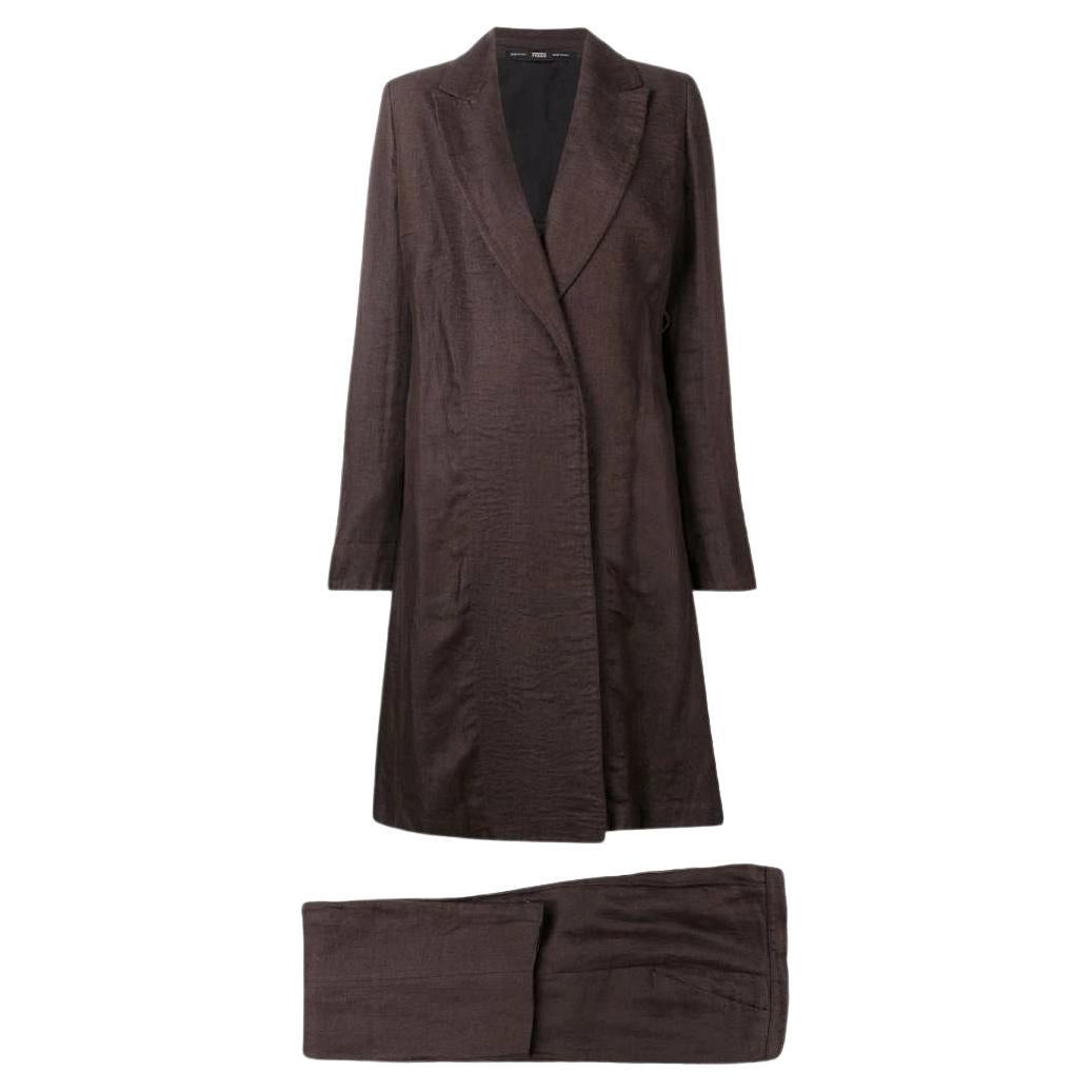 90s Gianfranco Ferré Vintage brown linen jacket and trousers suit For Sale